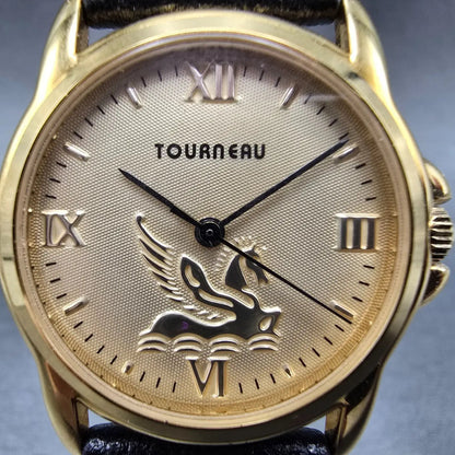Tourneau Watch Women 30mm Gold Dial Gold Pegasus Round Leather New Battery1