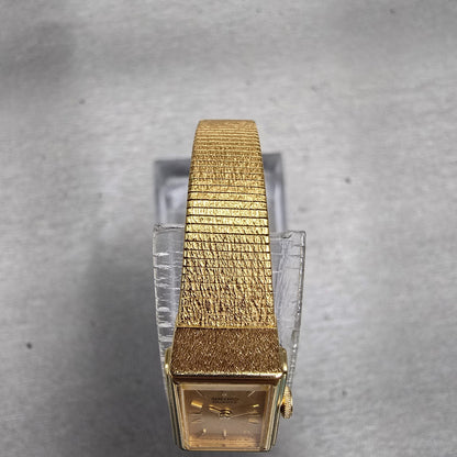 Seiko Watch Women 12mm Gold Dial Gold Tone Rectangle 2E20-6479 New Battery VTG4