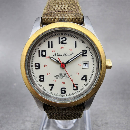 Eddie Bauer Watch Women 28mm Gray Dial Two Tone Rectangle 0922 New Battery0