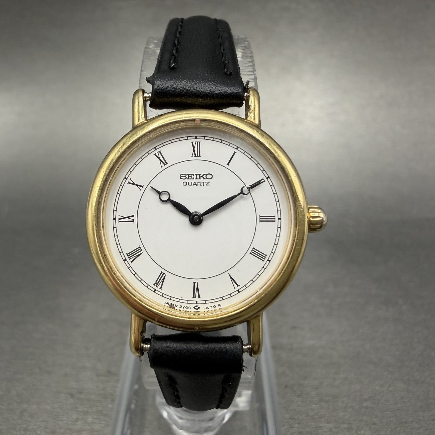 Seiko Watch Women 24mm White Dial Gold Tone Round 2Y00-0A50 New Battery0