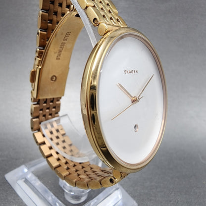 Skagen Gitte Watch Women 39mm White Dial Gold Tone Date Round New Battery3