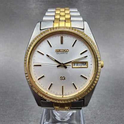 Seiko SQ President Watch Men 37mm Silver Dial Two Tone Daydate 5y23-8a69 New Bat