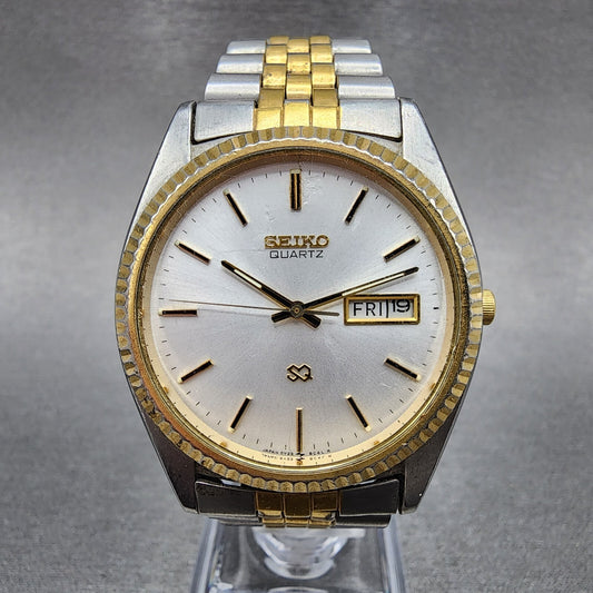 Seiko SQ President Watch Men 37mm Silver Dial Two Tone Daydate 5y23-8a69 New Bat