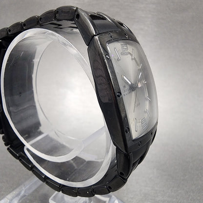 Skagen Tank Watch Women 27mm Silver Dial Black Case Daydate Rectangle New BAtt