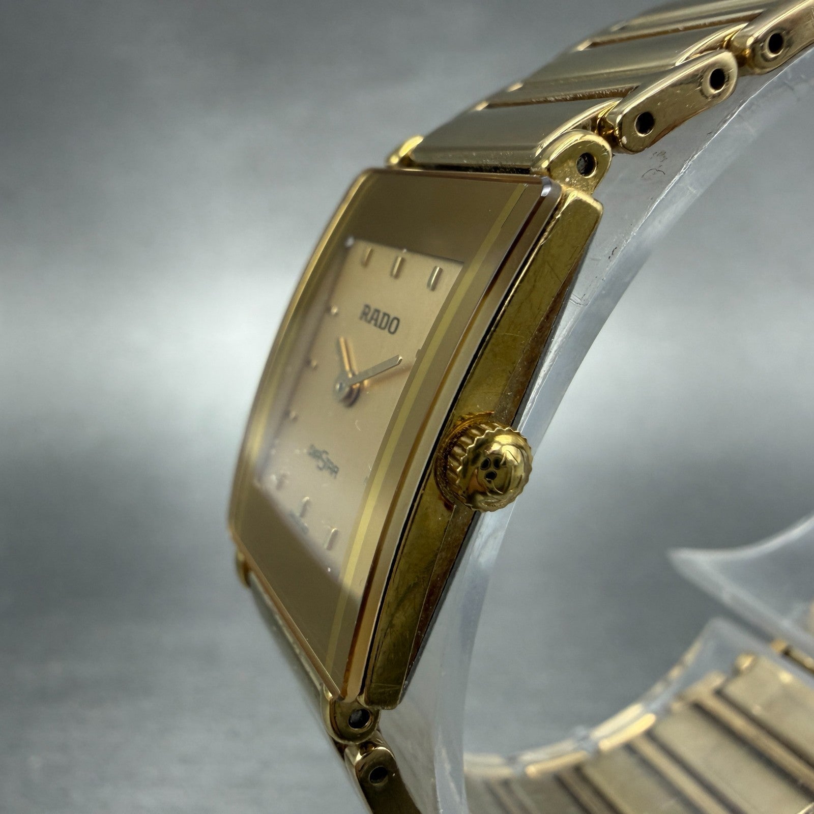 Rado Diastar Tank Watch Women 18mm Champagne Dial Gold Tone 153.0283.3 New Batt2