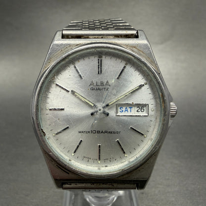 Seiko ALBA Watch Men 35mm Silver Dial Silver Tone Daydate V743-8A10 New Battery10