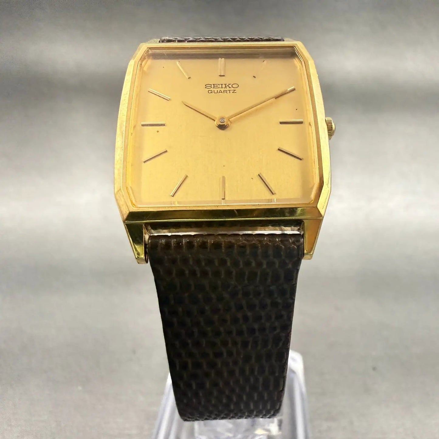 Seiko Watch Men 27mm Gold Dial Gold Tone Rectangle 5P30-5A19 New Battery Vintage5