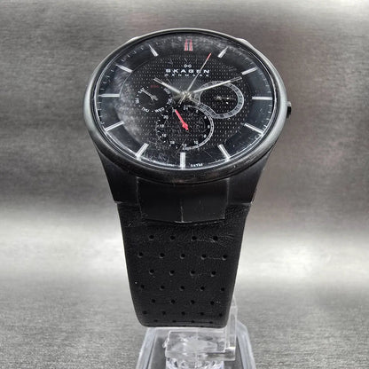 Skagen Watch Men 40mm Black Dial Black Tone Daydate Round 809XLTBLB New Battery5