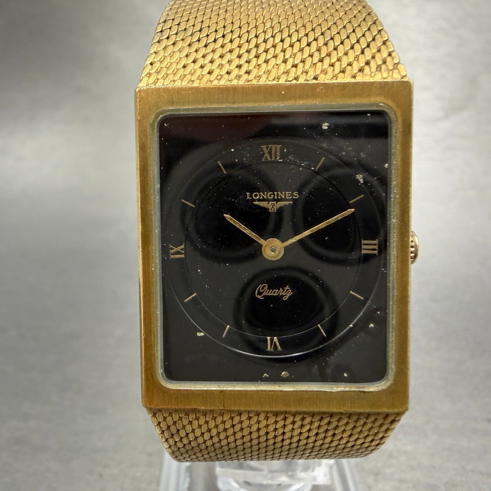 Longines Tank Watch Men 24mm Black Dial Gold Tone Rectangle New battery VTG ABD0