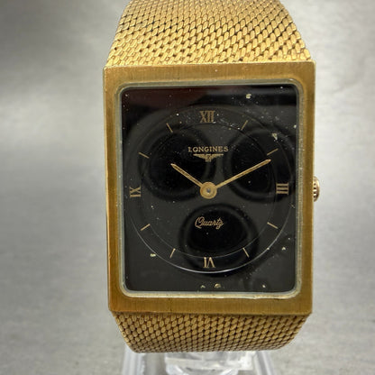 Longines Tank Watch Men 24mm Black Dial Gold Tone Rectangle New battery VTG ABD0