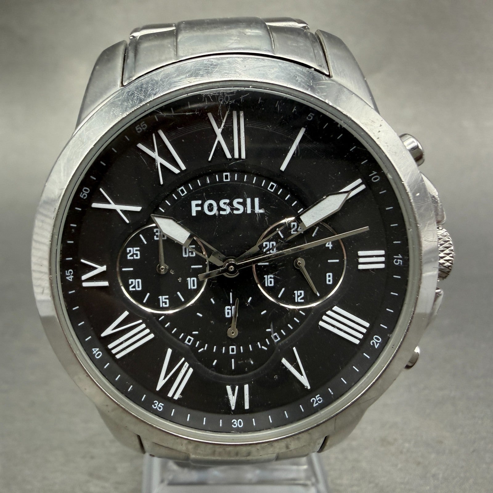 Fossil Grant Chronograph Watch Men 44mm Black Dial Steel FS4736 New Batt0