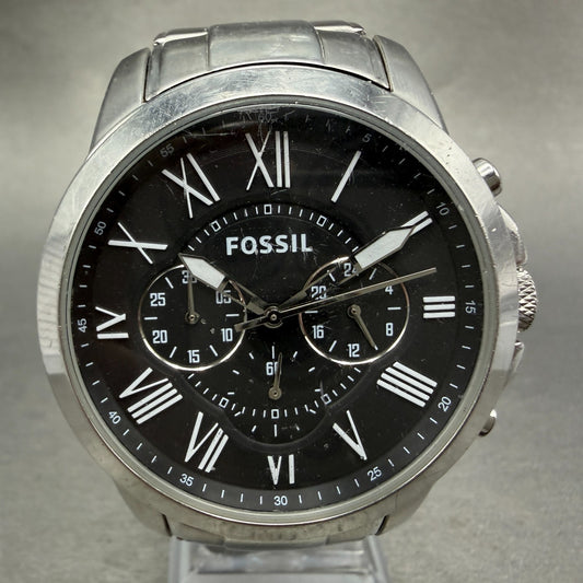 Fossil Grant Chronograph Watch Men 44mm Black Dial Steel FS4736 New Batt0