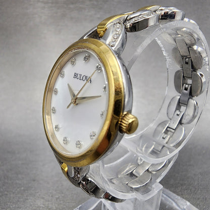 Bulova Watch Women 28mm White Dial Two Tone 98l206 New Battery
