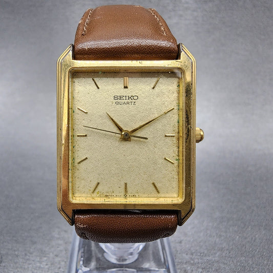 Seiko Tank Watch Men 26mm Champagne Dial Gold Tone 9021-5310 New Battery