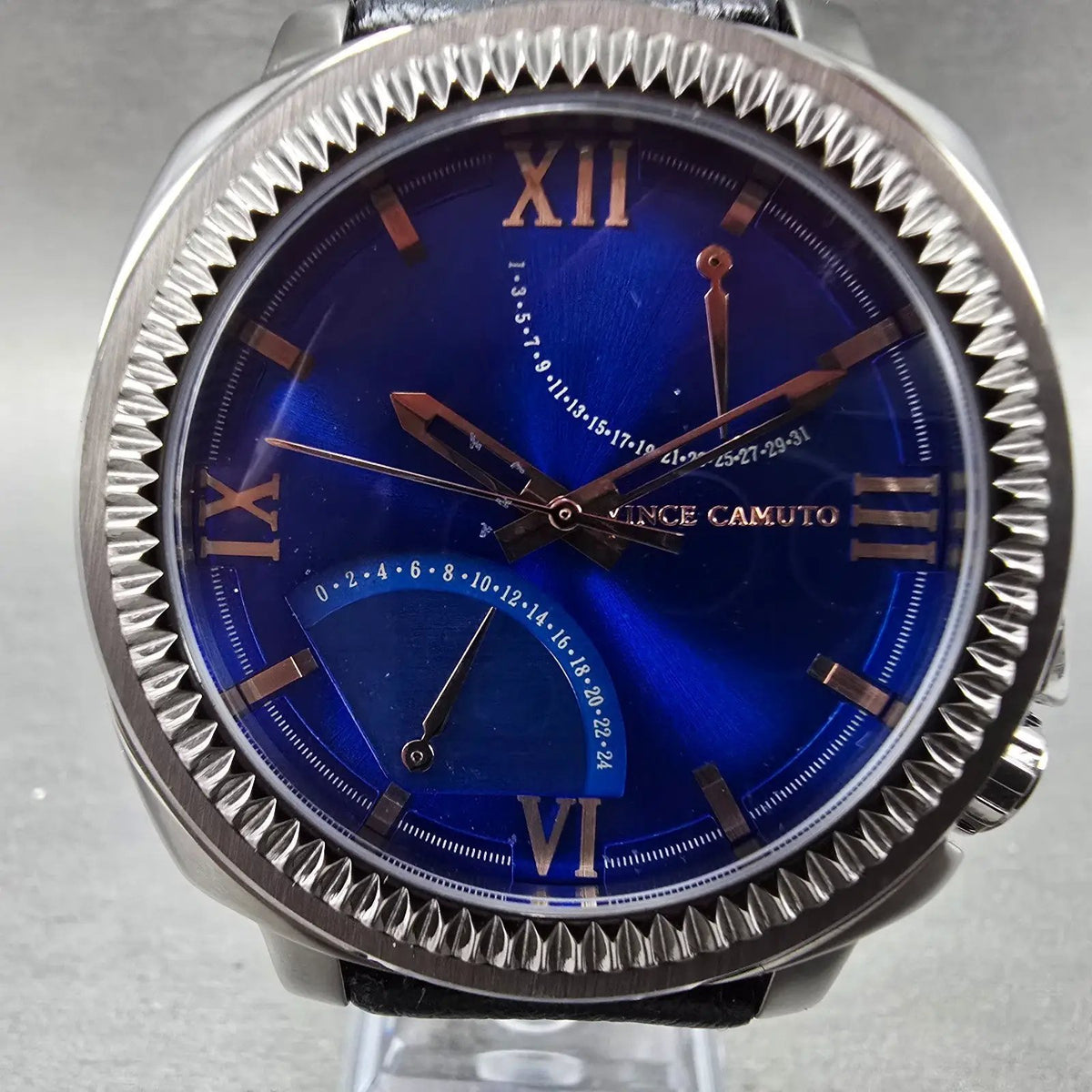 Vince Camuto Veteran Watch Men 43mm Blue Dial Silver Tone Date Round New Battery1