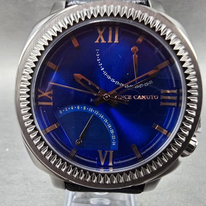 Vince Camuto Veteran Watch Men 43mm Blue Dial Silver Tone Date Round New Battery1