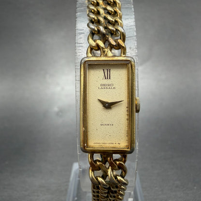 Seiko Lassale Tank Watch Women 12mm Champagne Dial Gold Tone 1320-5259 New Batt0