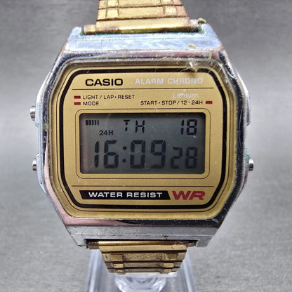 Casio A158WE Watch Men 33mm Champagne Dial Silver Alarm Chronograph New Battery0