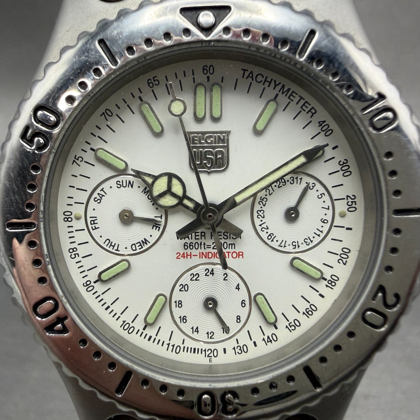 Elgin Watch Men 37mm White Dial Silver Tone Daydate Round FK-666-C PARTS Vintage2