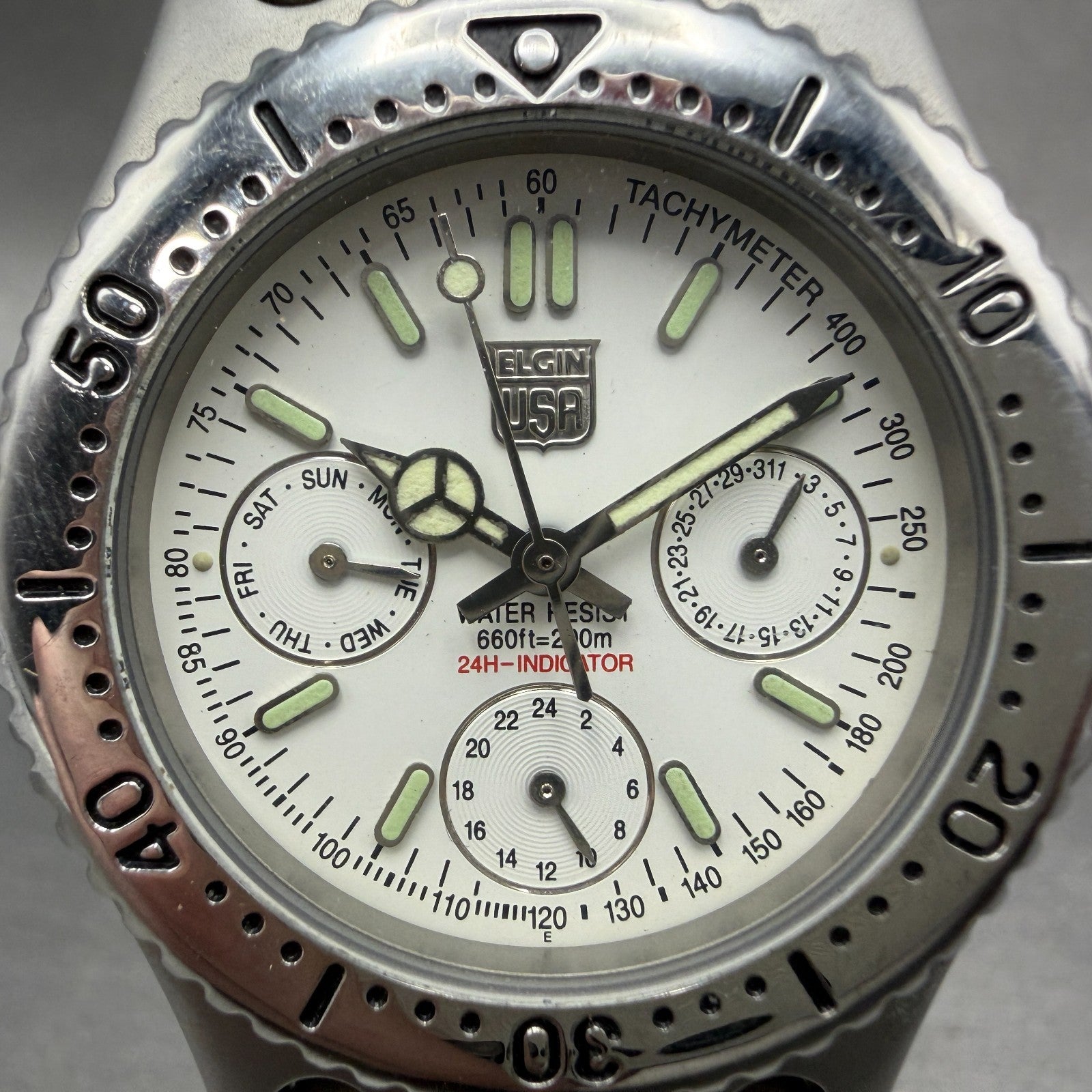 Elgin Watch Men 37mm White Dial Silver Tone Daydate Round FK-666-C PARTS Vintage2