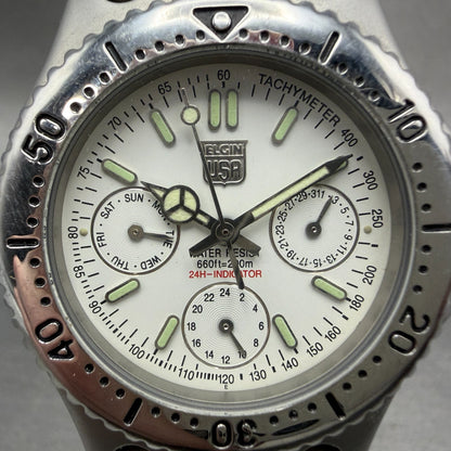Elgin Watch Men 37mm White Dial Silver Tone Daydate Round FK-666-C PARTS Vintage2