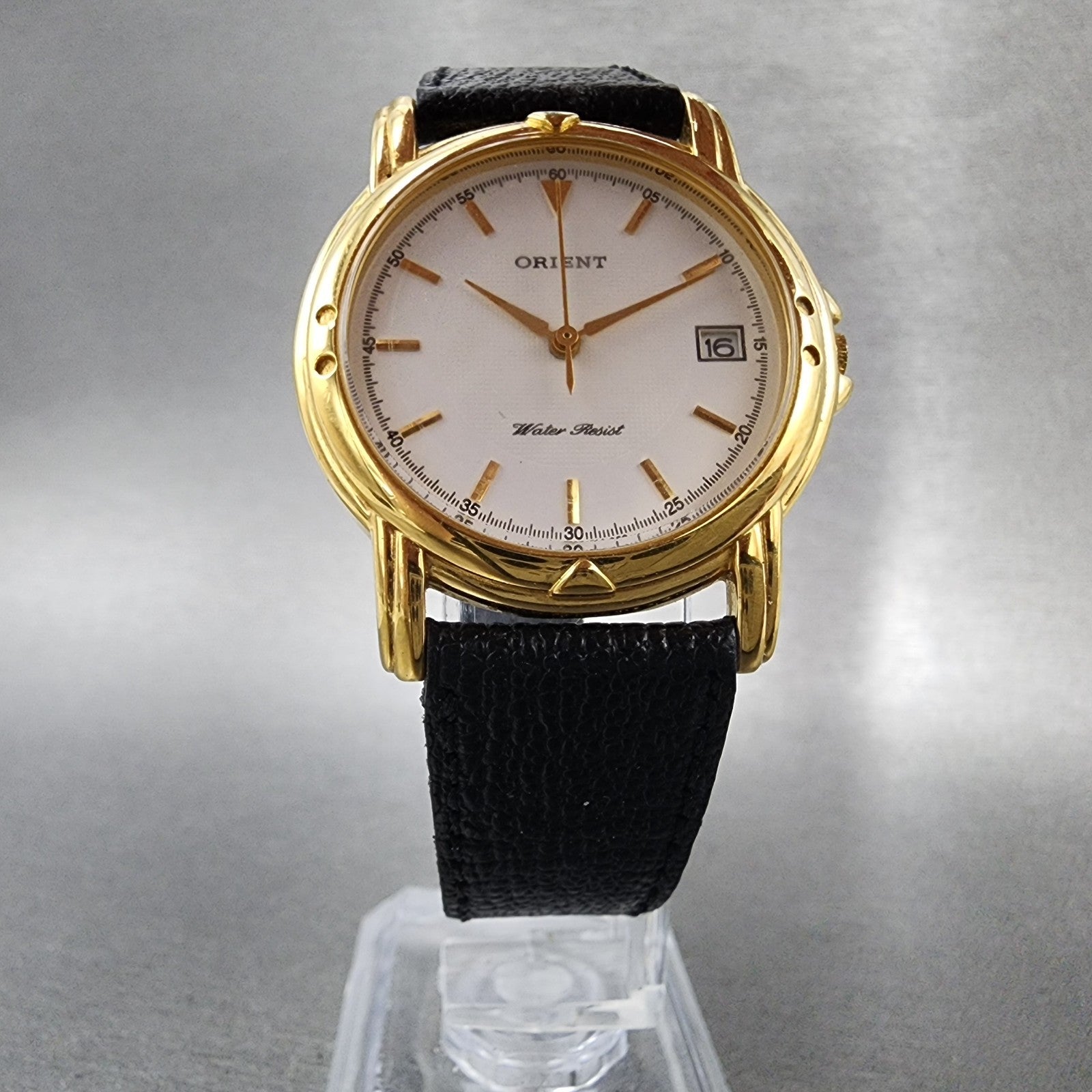 Orient Watch Men 32mm White Dial Gold Tone Date Round New Battery5