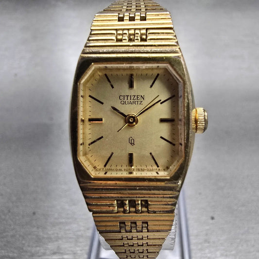 Citizen CQ Watch Women 25mm Champagne Dial Gold Tone 4-0403255 New Battery VTG0