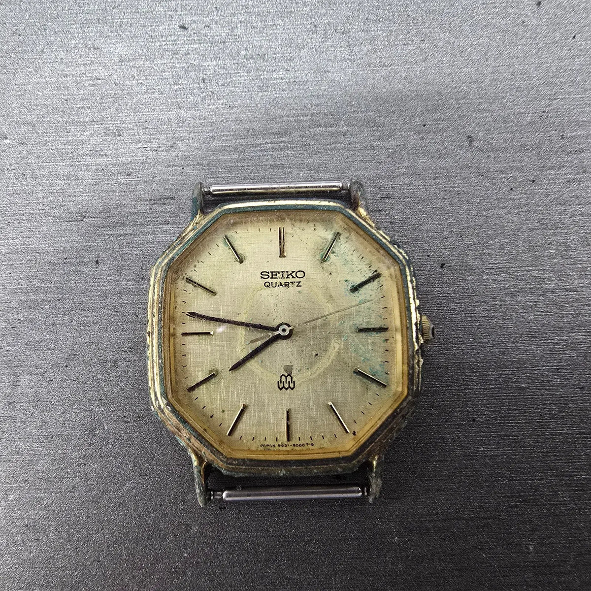 Seiko Watch Men 31mm Champagne Dial Gold Tone Octagon 9921-5000 VTG PARTS0