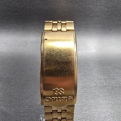 Seiko SQ Watch Men 32mm Gold Dial Gold Tone Daydate Hexagon 8C23-6059 New Batt K7
