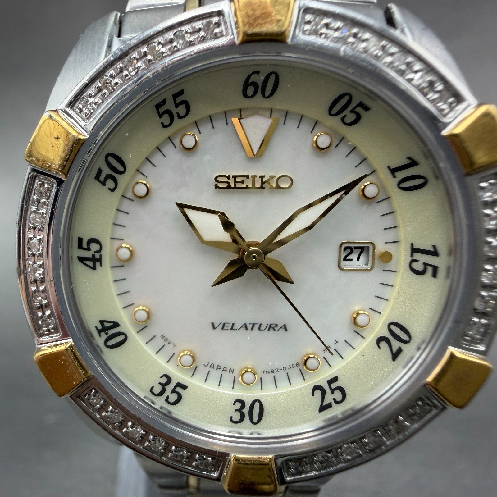Seiko Velatura Watch Women 30mm MOP Dial Two Tone Date 7N82-0DM0 PARTS2