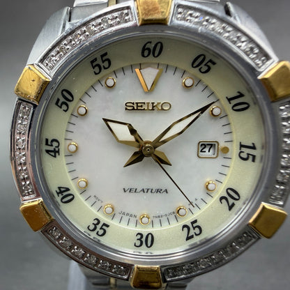 Seiko Velatura Watch Women 30mm MOP Dial Two Tone Date 7N82-0DM0 PARTS2