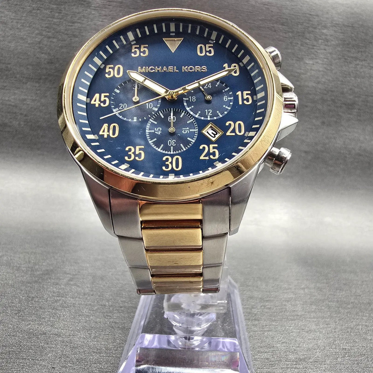 Michael Kors Tompkins Watch Women 45mm Blue Dial Chrono Date MK8862 New Battery5