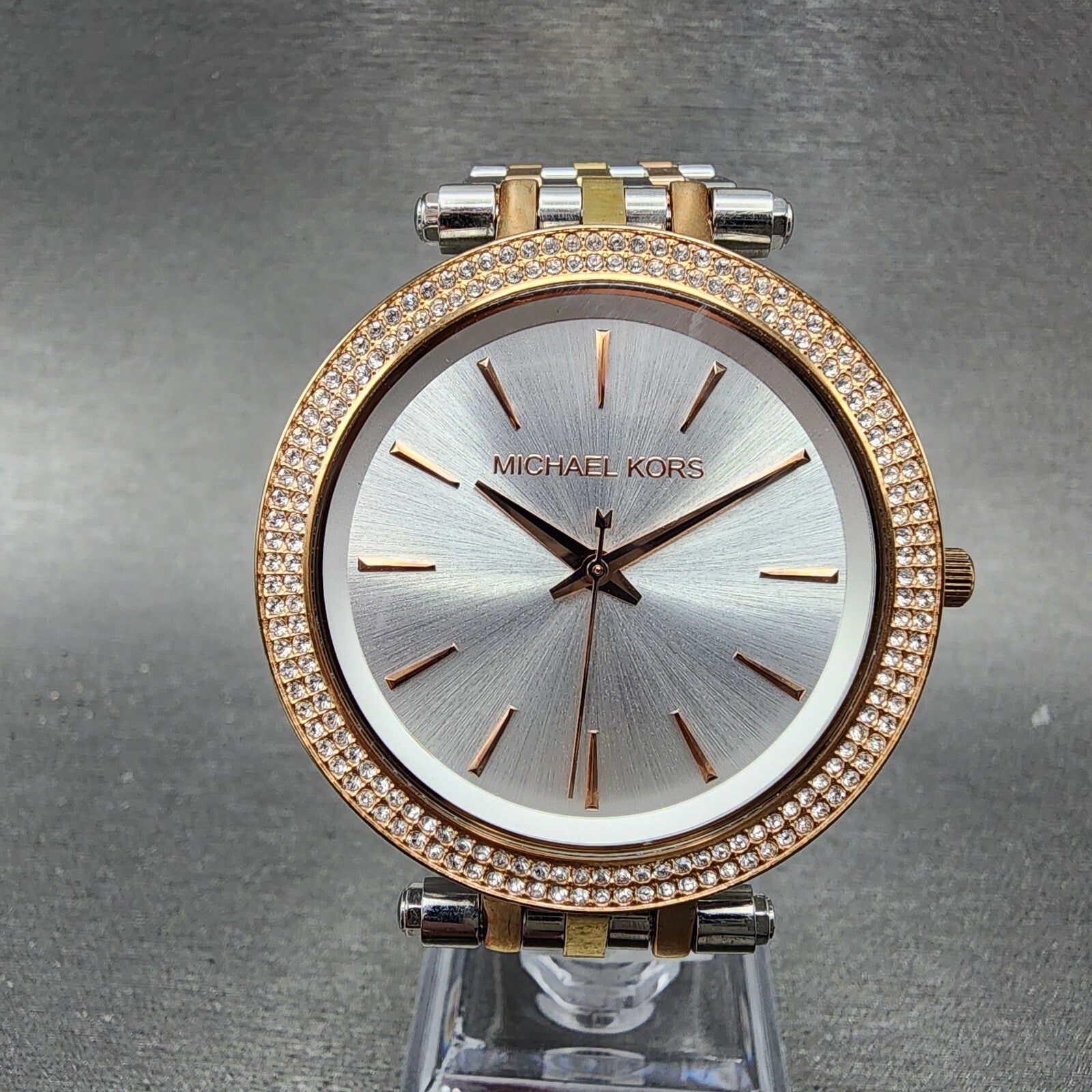 Michael Kors Darci Watch Women 39mm Silver Dial Two Tone Round MK3203 New Batt0