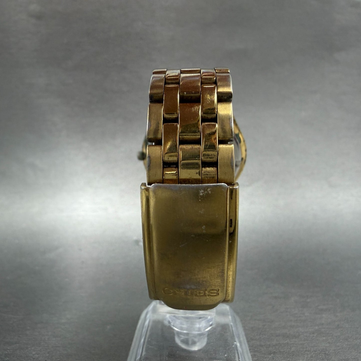 Seiko Watch Men 37mm Black Dial Gold Tone Daydate Round 7N43-9048 New Battery 398