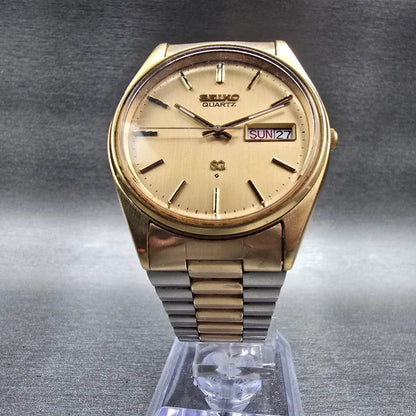 Seiko SQ Watch Men 36mm Gold Dial Gold Tone Daydate Round 8223-8019 New Battery5