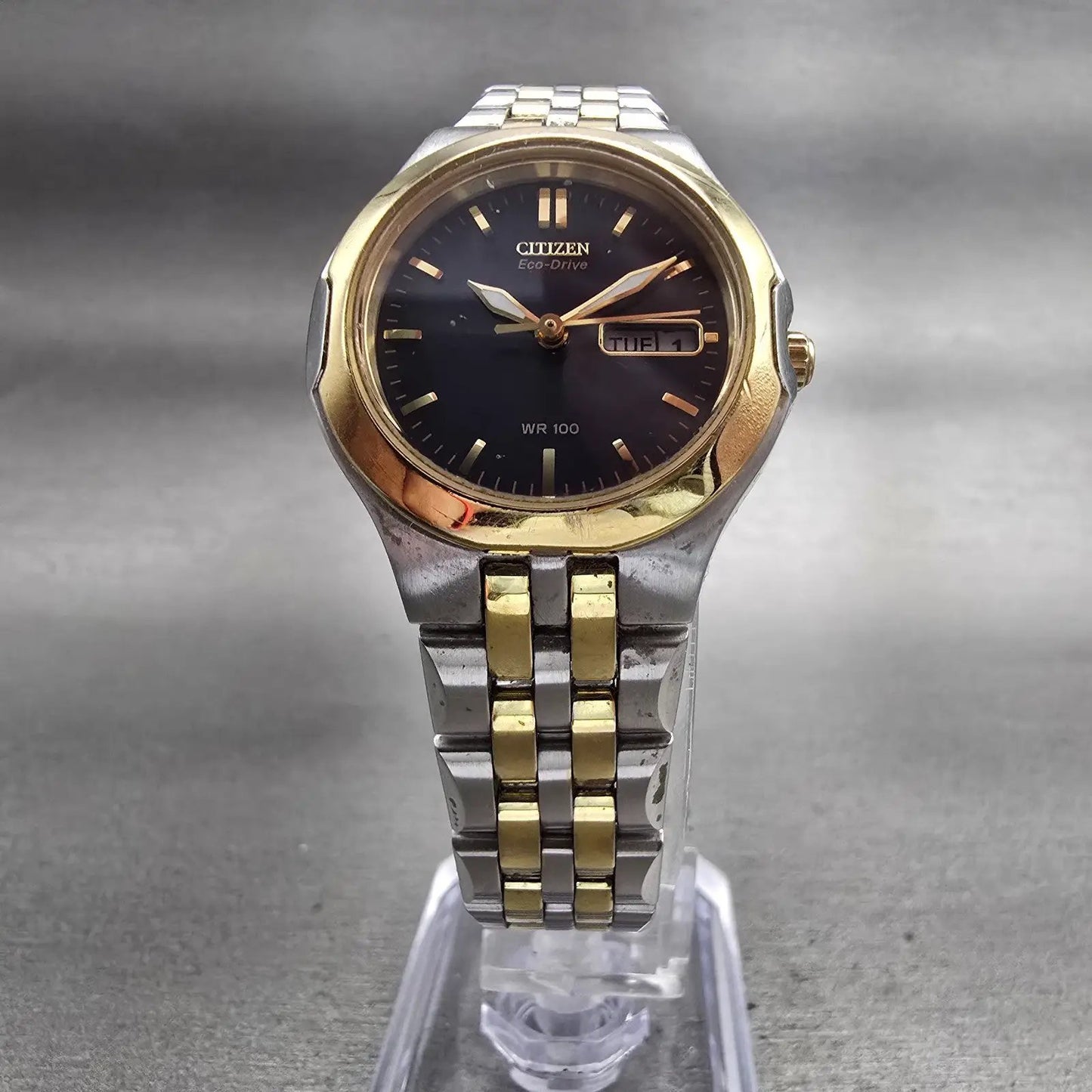 Citizen Eco-Drive Watch Women 27mm Blue Dial Two Tone Daydate E001-S044359 Works5