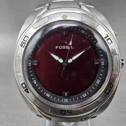 Fossil Big Tic Watch Men 41mm Red Dial Silver Tone Round AM-3758 New Battery1
