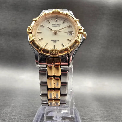 Seiko Sports 50 Watch Women 25mm Luminous Dial Two Tone Date 7N82-0261 New Batt5