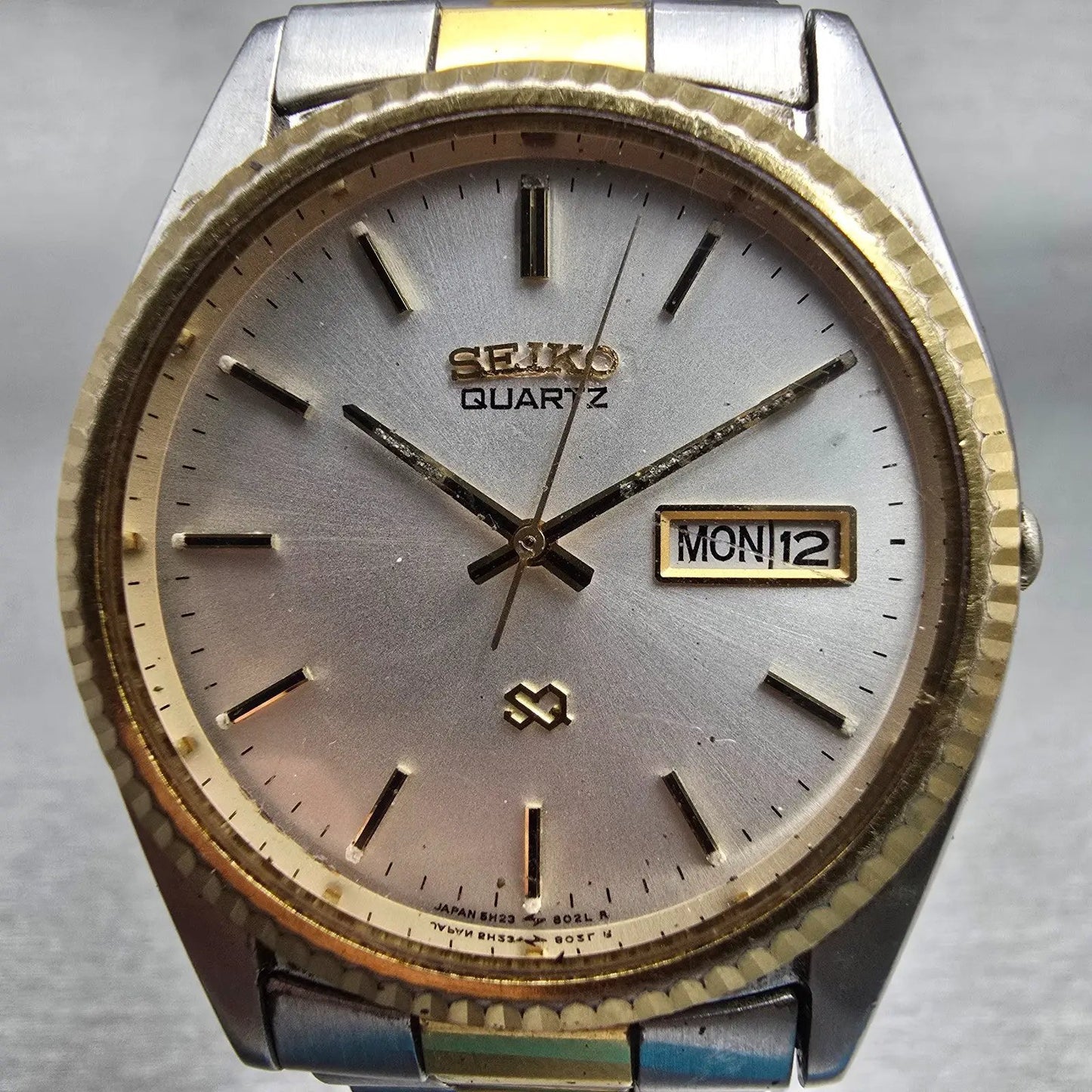 Seiko President Watch Men 35mm Silver Dial Two Tone Daydate 5H23-8020 New Batt1