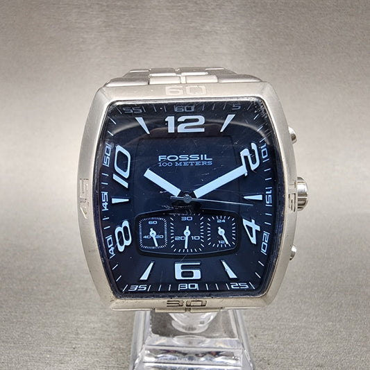 Fossil Chronograph Watch Men 41mm Black Dial Steel Rectangle CH2528 New Batt