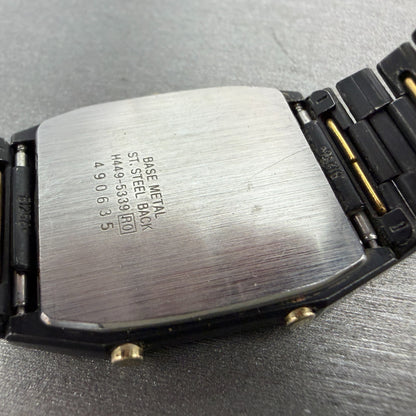 Seiko Analog Digital Watch Men 29mm Black Gold Alarm Chrono H449-5339 PARTS VTG10