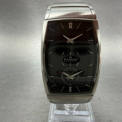 Skagen Dual Time Watch Men 31mm Black Dial Silver Tone 281LSXB New Battery0