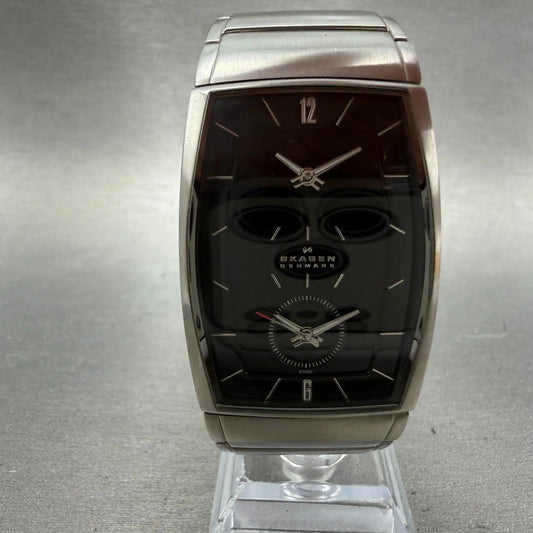 Skagen Dual Time Watch Men 31mm Black Dial Silver Tone 281LSXB New Battery0