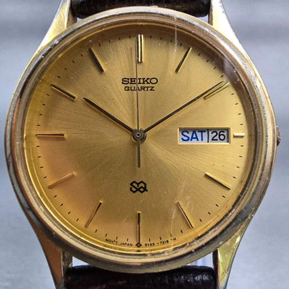 Seiko SQ Watch Men 34mm Gold Dial Gold Tone Daydate Round 5Y23-7079 New Battery1