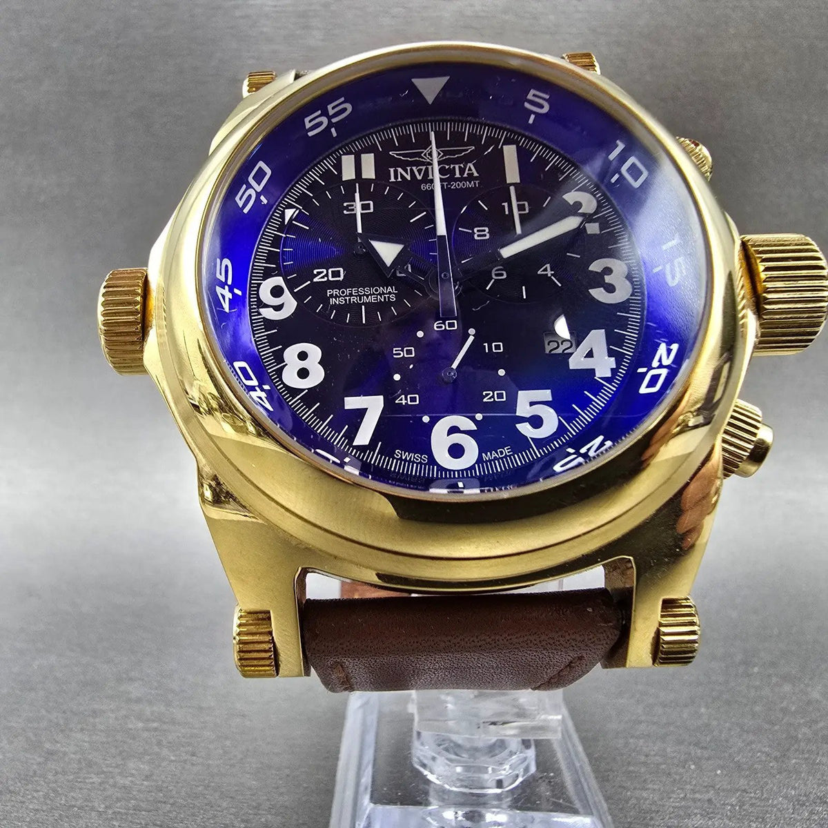 Invicta I Force Chronograph Watch Men 51mm Blue Dial Gold Tone 5418 New Battery6