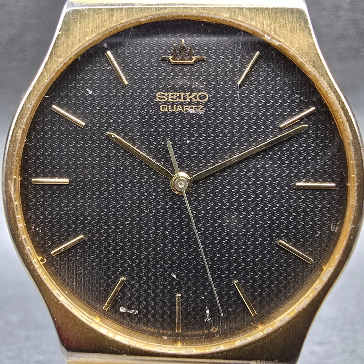 Seiko Watch Men 32mm Brown Dial Gold Tone Round 5Y31-8000 New Battery Vintage1