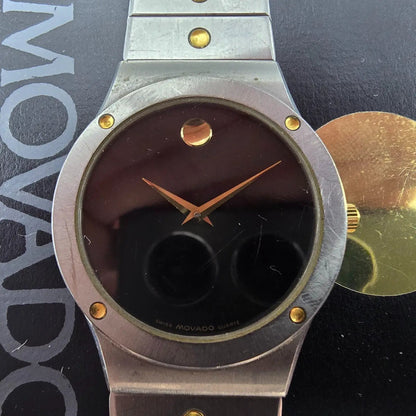 Movado Museum Watch Men 32mm Black Dial Two Tone 86-A2-876Y New Battery W/Box1