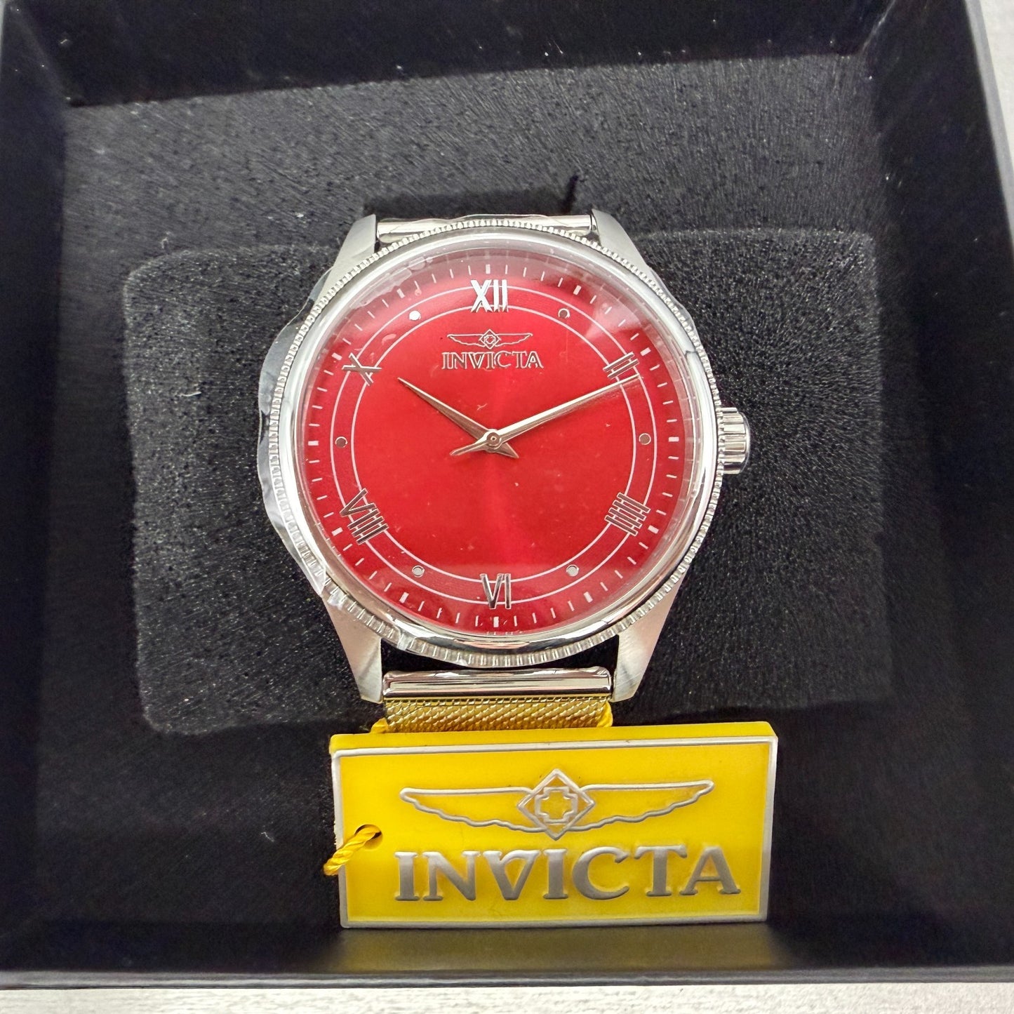 Invicta Celestial Watch Men 43mm Red Dial Silver Round Mesh Band 484840