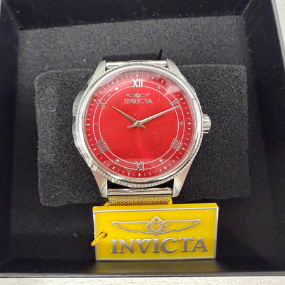 Invicta Celestial Watch Men 43mm Red Dial Silver Round Mesh Band 484840