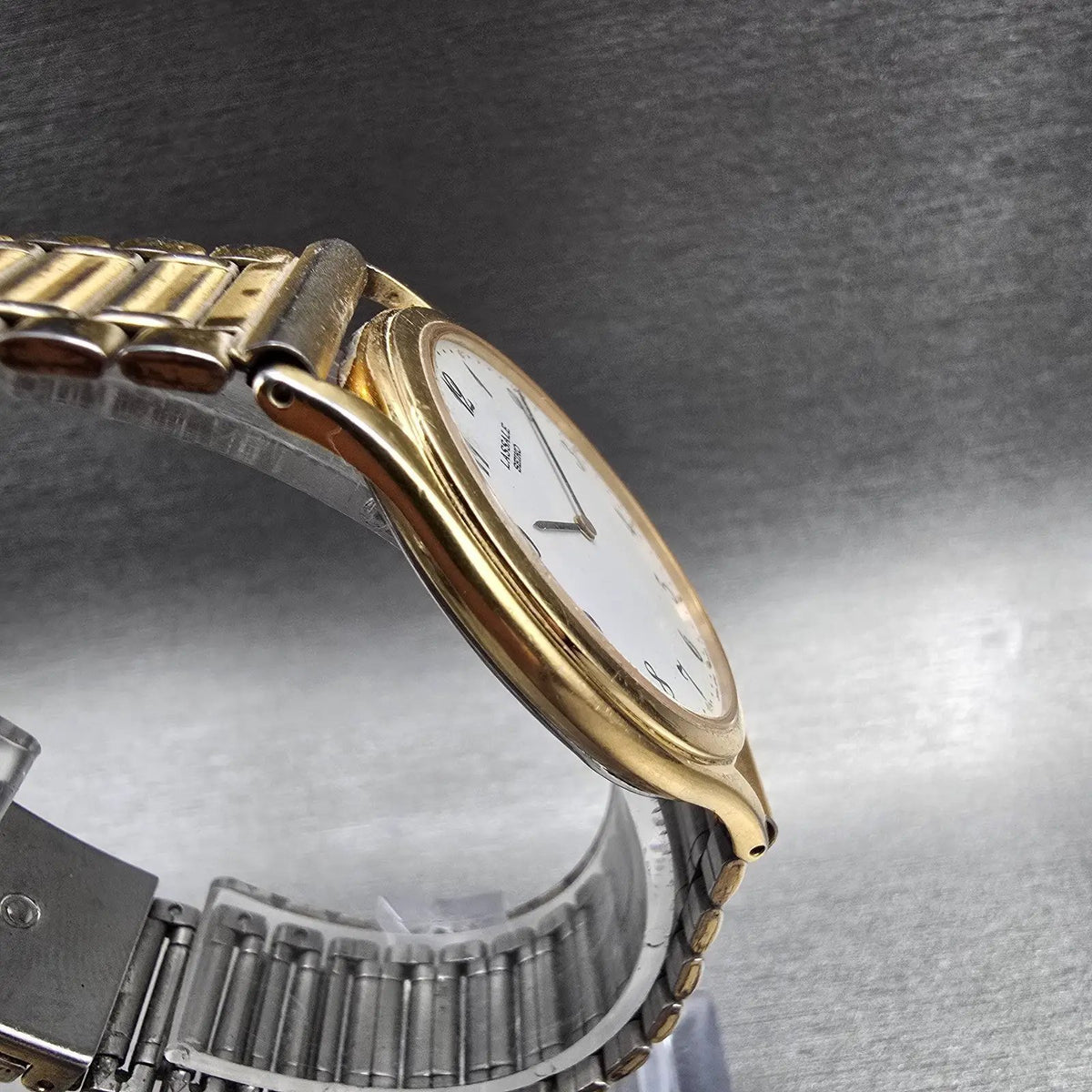Seiko Lassale Watch Men 32mm White Dial Gold Tone Round 2F50-0700 New Battery3